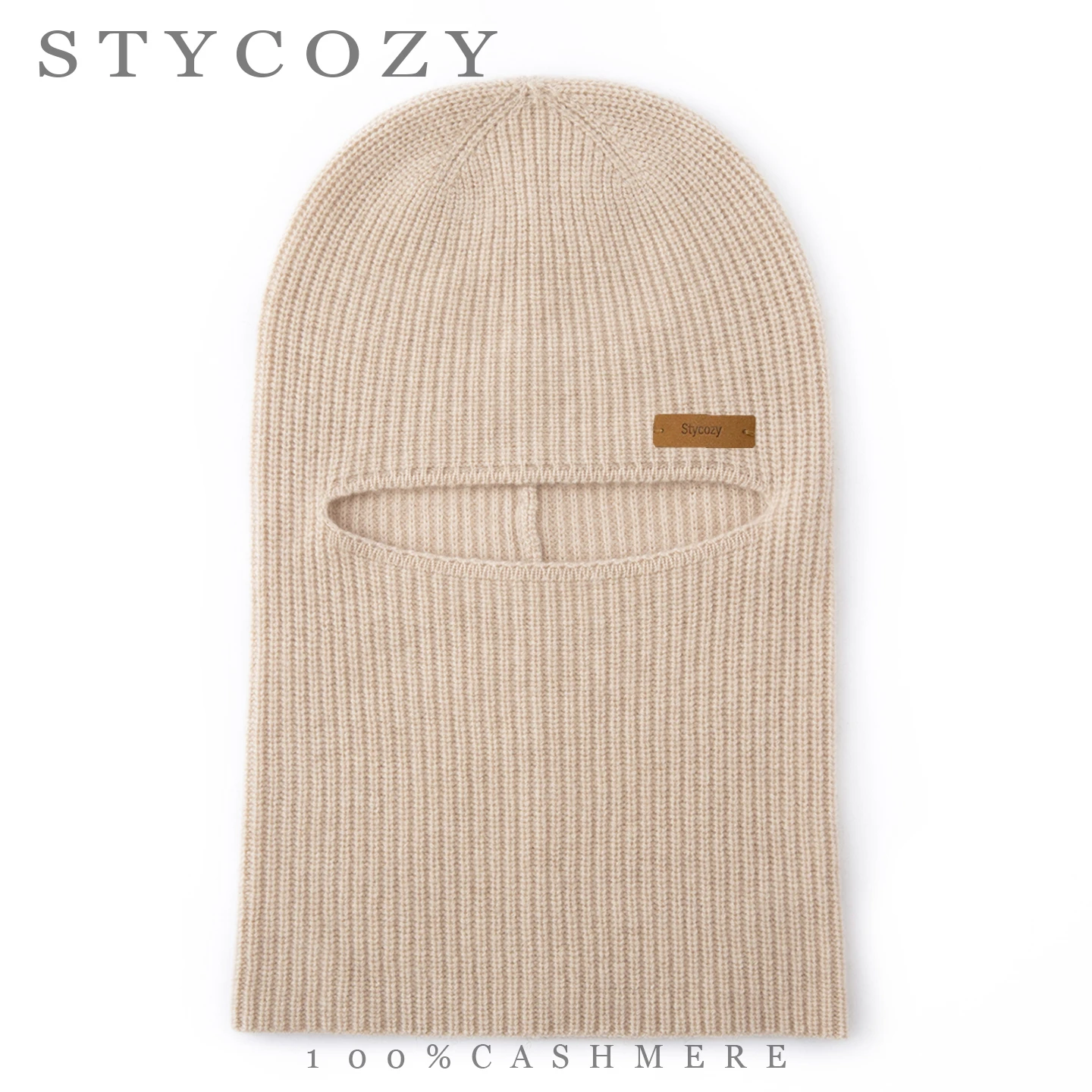 100%Cashmere Unisex Rib Knit Balaclava Hat Winter Outdoor Warm Windproof Full Face Cover Neck Warmer Solid Soft Elastic Ski Mask