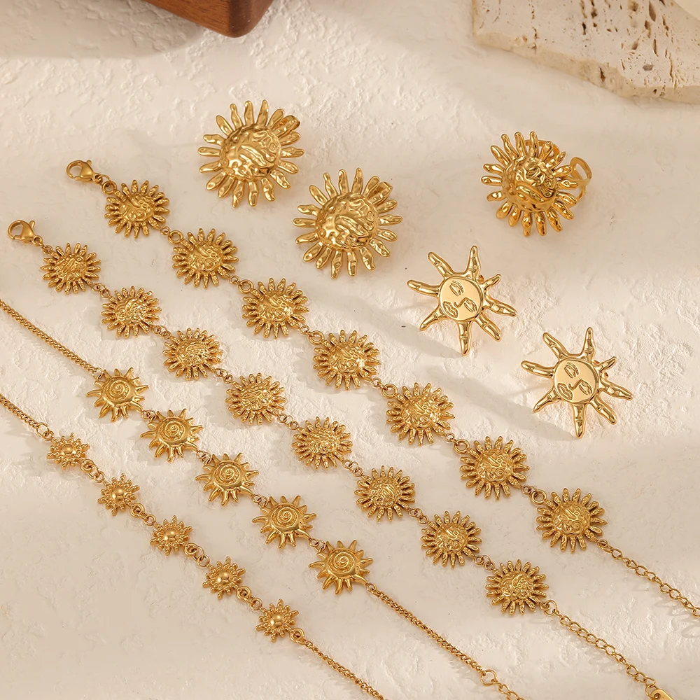 Modeschmuck, temperamentvolles Sonnenform-Ohrringe-Armband-Set für Frauen und Mädchen, Geschenk, edles Design, Armband-Accessoires – Detail 1