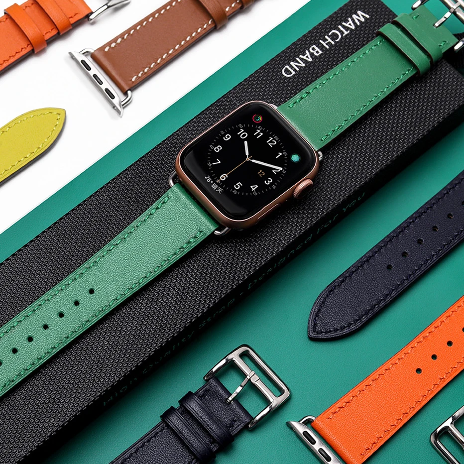 

Ремешок из натуральной кожи с логотипом для Apple watch band 42 мм 44 мм 45 мм Ultra 2 49 мм, браслет для Apple watch Series 8 9 38 40 41 мм