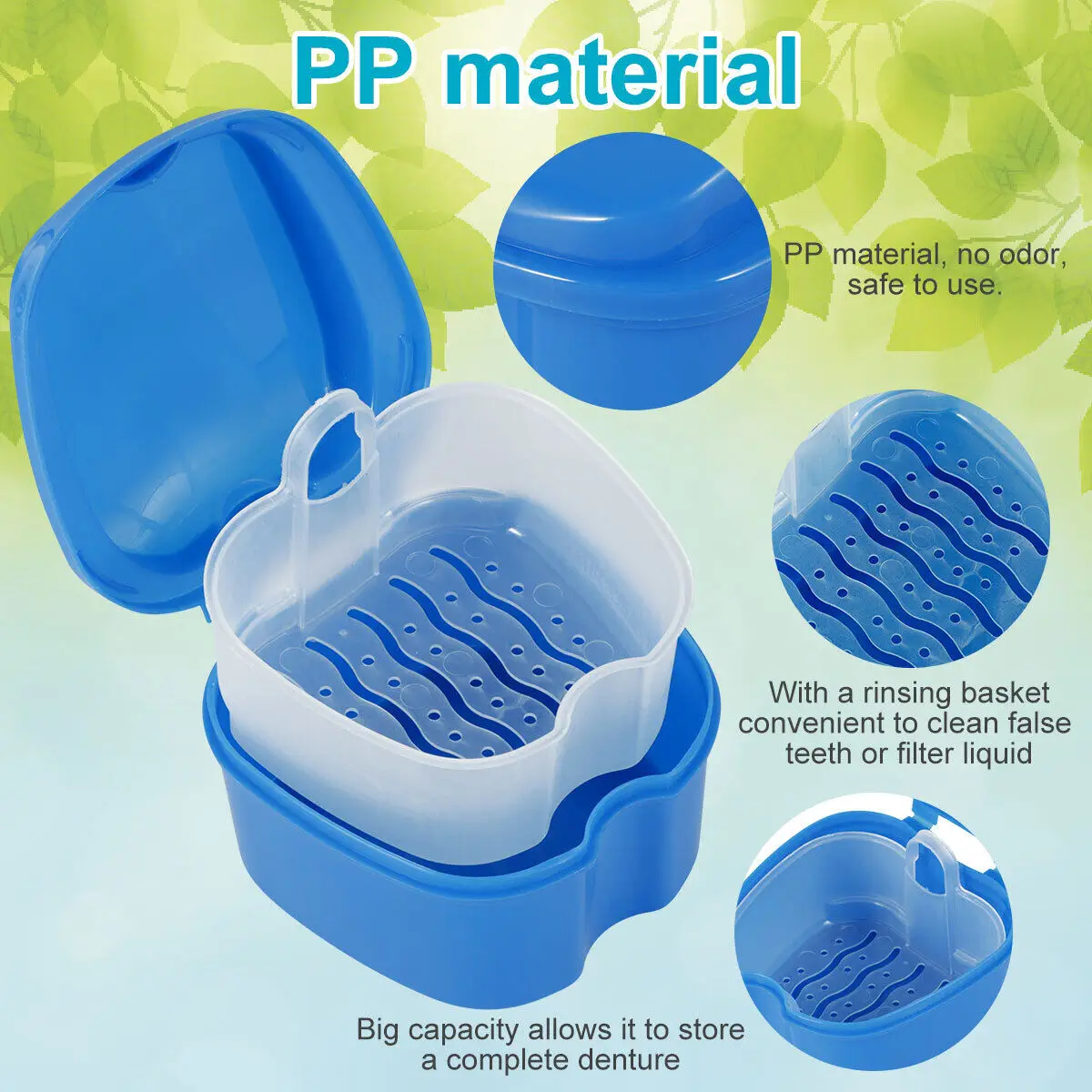 Denture Bath Box Cleaning Teeth Case Dental False Teeth Storage Box With Hanging Net Container Container Denture Boxs Container