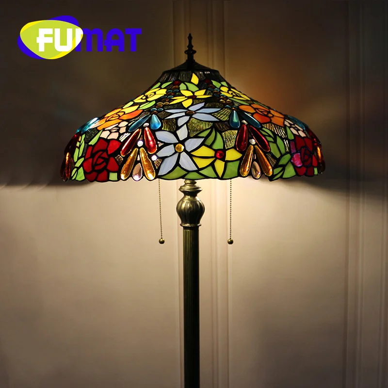 FUMAT Tiffany stained Glass Floor Lamp Nordic style Decor living room Den Bedroom Retro Pastoral flower reading torchiere lamp