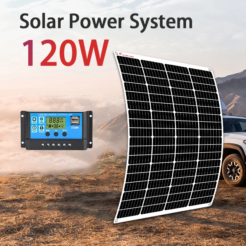 AK 120W flexible solar panel 21v 18v high efficiency battery charger module is suitable for camping car boat RV solar panel