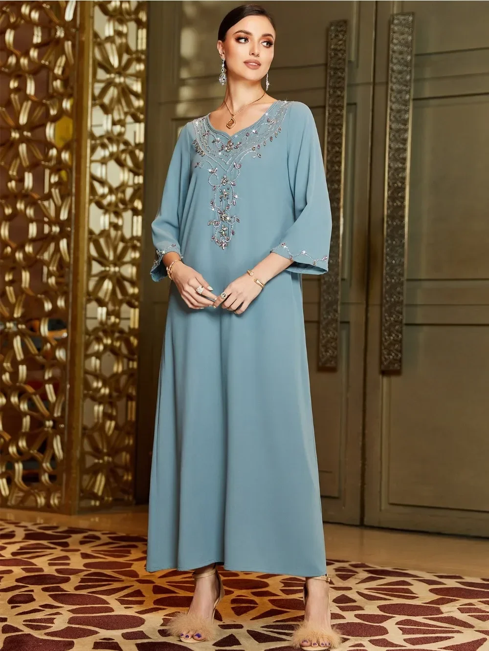 Elegante Moslim Feestjurk Abaya Voor Vrouwen Diamant Jalabiya Marocco Feestjurken Dubai Kaftan Abayas Vestidos Arab Lange Gewaad