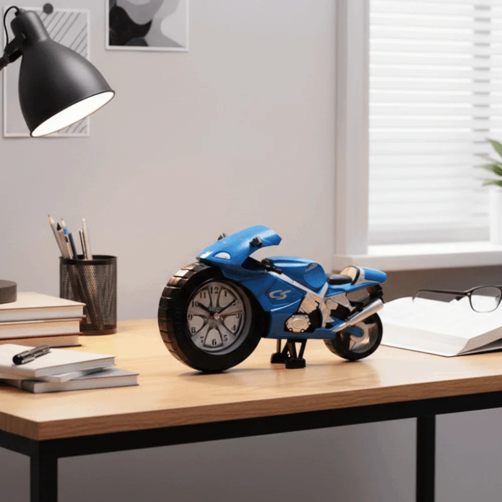 Portable Cartoon Motorcycle Alarm Clock Silent Movement Drop-proof Bedhead Alarm Clock Plastic Desktop Clock Study Room