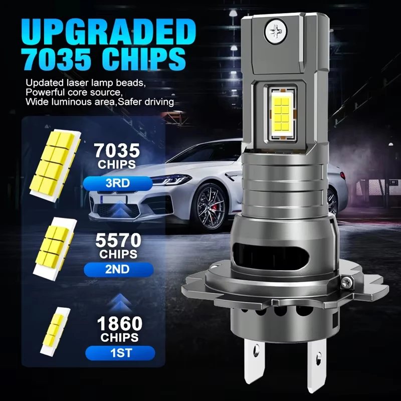 H7 LED Headlight Bulb 30000LM 7035 CSP Chips 1:1 MINI Size Plug And Play Auto Lamp 6000K Wireless Turbo Fog Light With Fan