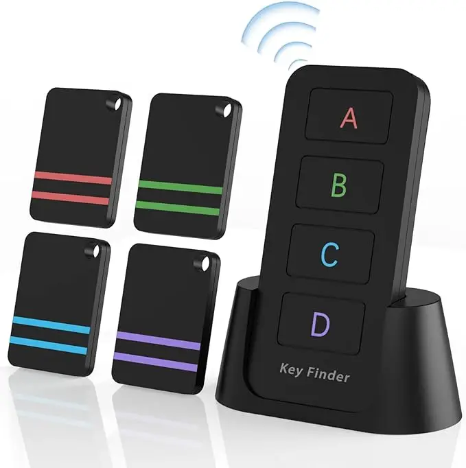 Pack of 4 Find My Keys Device | Stick on Remote Finder Beeper, Tracker Tags for Car Keys and Phones 120Ft Range 80dB RF