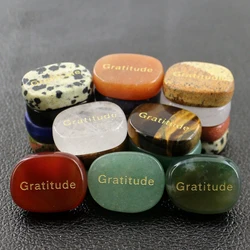 VGDS Natural Crystal Quartz Amethyst Carved Gratitude Letter Jewelry Oval Agate Gem Healing Stone Office Home Decoration Crafts