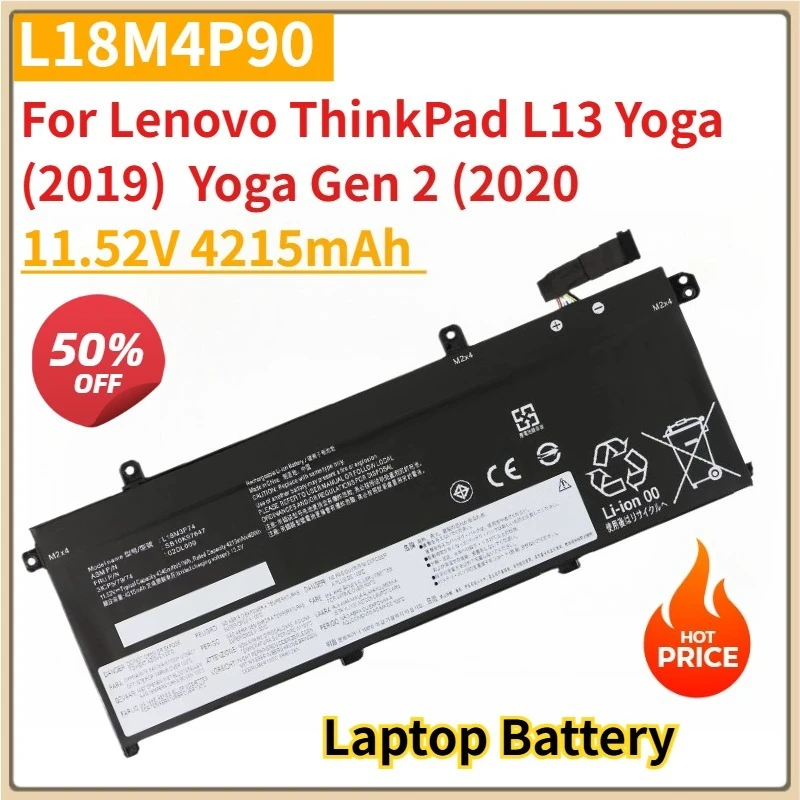 

New Laptop Battery L18M4P90 11.52V 4215mAh For Lenovo ThinkPad L13 Yoga (2019) Yoga Gen 2 (2020) 20R5 20R6