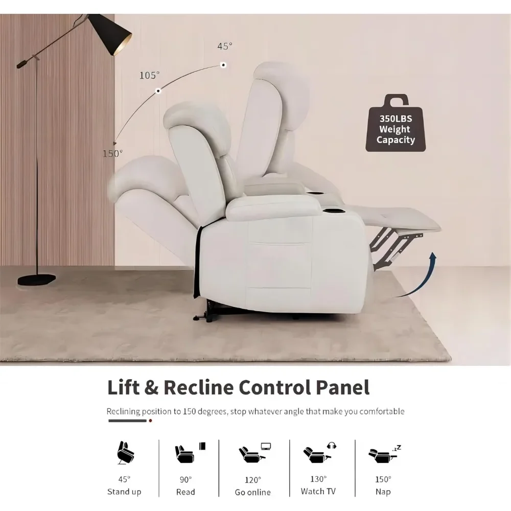 Fauteuil inclinable électrique en cuir PU avec 2 porte-gobelets, canapé élévateur, massage et chaleur, Elmain