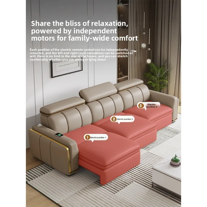 Leather sofa bed living room small apartment multi-functional folding dual-purpose straight row intelligent electric sofa
