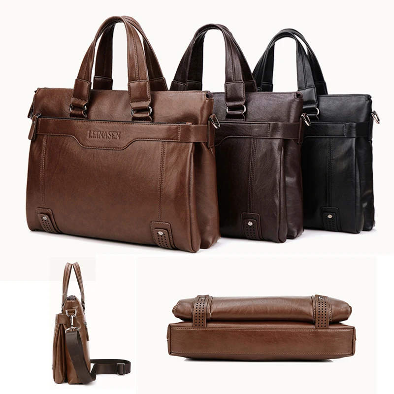 Large Capacity Briefcase Bag for Man PU Leather Handbags Laptop 14 Shoulder Business Office Tote Messenger Portfolio Bag Male