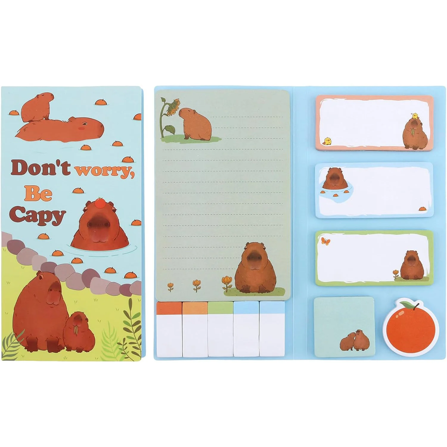 Capybara Geschenkset mit Haftnotizen, Niedliche Schreibwaren, Geschenk für Tierliebhaber, 440 Blatt für Männer Frauen Zuhause Schule Büro Überraschung