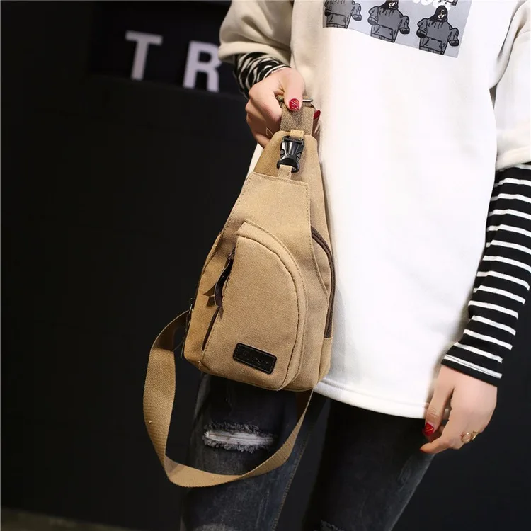 2024 Brand New Men Vintage Canvas Leather Satchel Shoulder Sling Chest Pack Multifunctional Outdoor Small Shoulder Bag