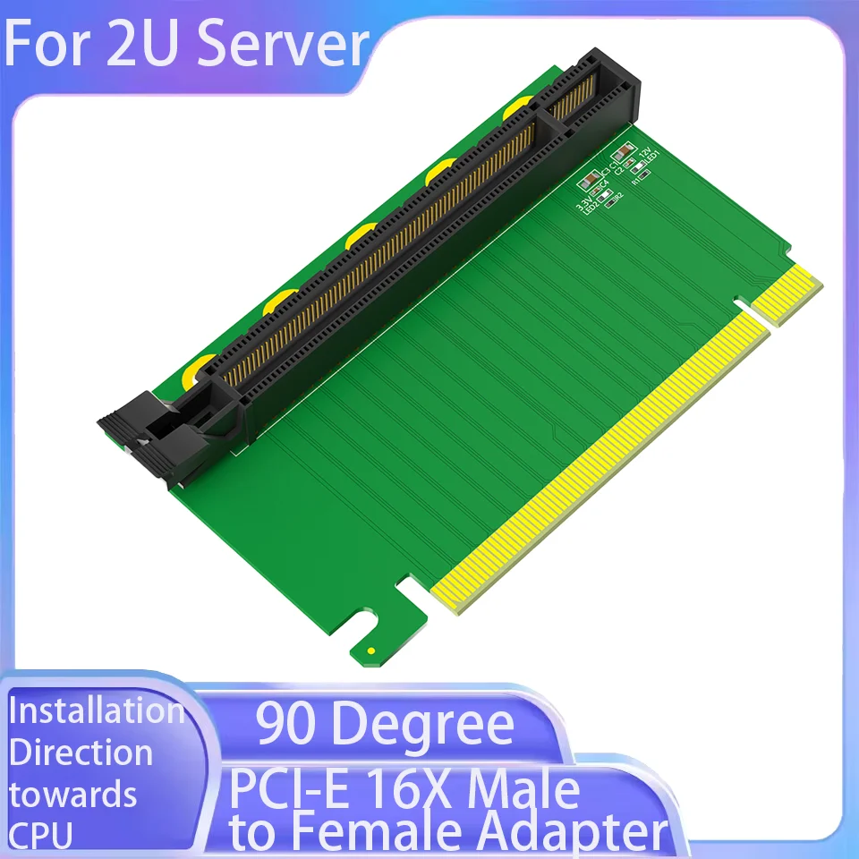 1X PCI-E 16X 3.0 90 Degree Reverse Male to Female Riser Card For 2U Server (Installation Direction Towards CPU)  Adapter