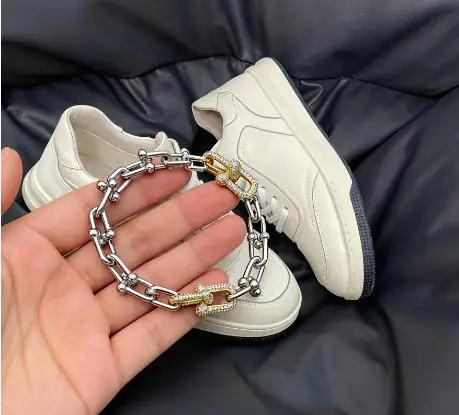 TIF Pulsera clásica minimalista con hebilla de cadena personalizada de plata de ley 925, accesorios para zapatos de estilo unisex