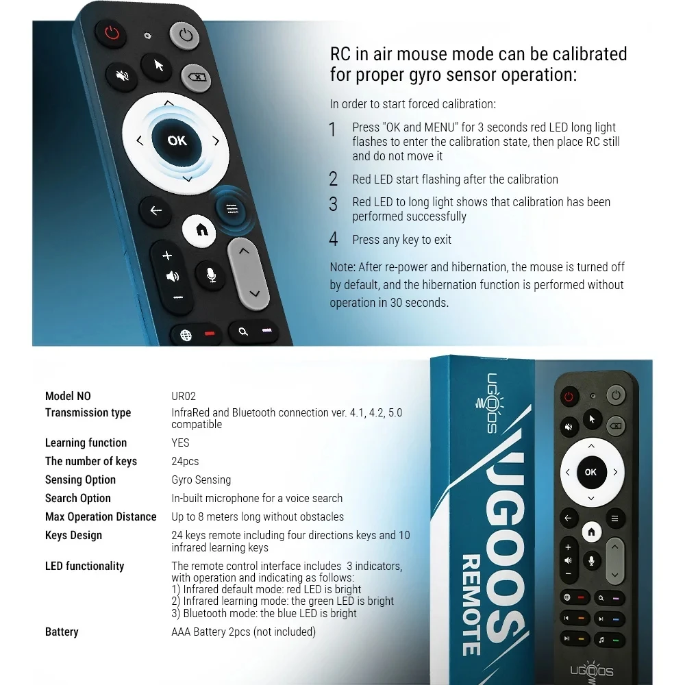 جهاز التحكم عن بعد الصوتي الأصلي UGOOS UR02 BT مع استبدال الجيروسكوب لـ Ugoos AM8 PRO AM6B AM6 PLUS X4 X4Q Cube Pro Extra #3