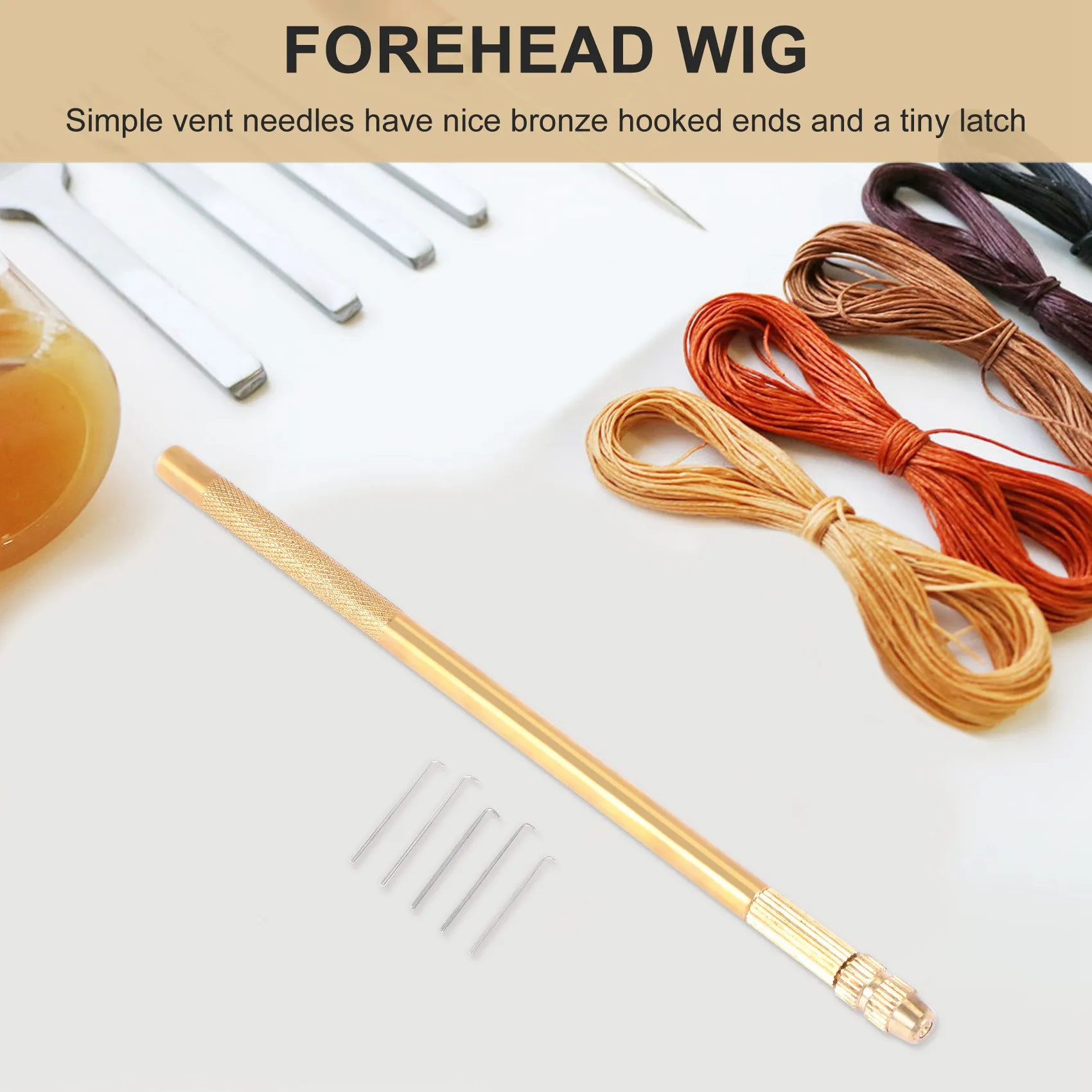 วิกผมโครเชต์ 5 ชิ้นระบายอากาศเข็ม + 1 ทองเหลืองสําหรับวิกผมลูกไม้เข็ม Hairpiece Knotting Hook ชุดตะขอลูกปัด