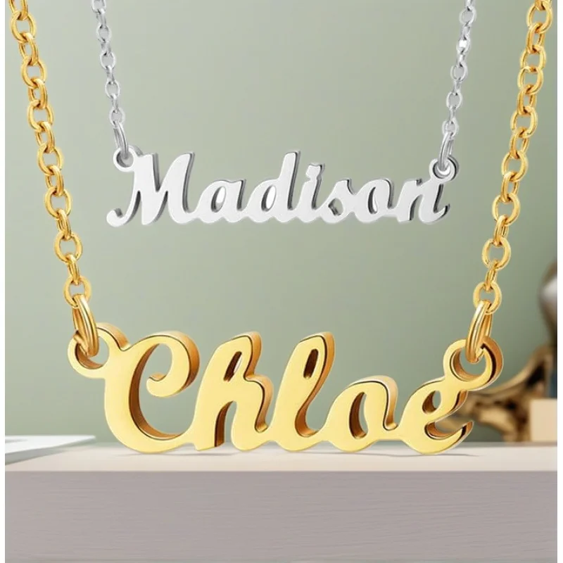 

Custom Name Necklace, Personalized Name Plate Pendant Necklace Gifts, Charm Pre-made Jewelry for Mom Mama Birthday Anniversary