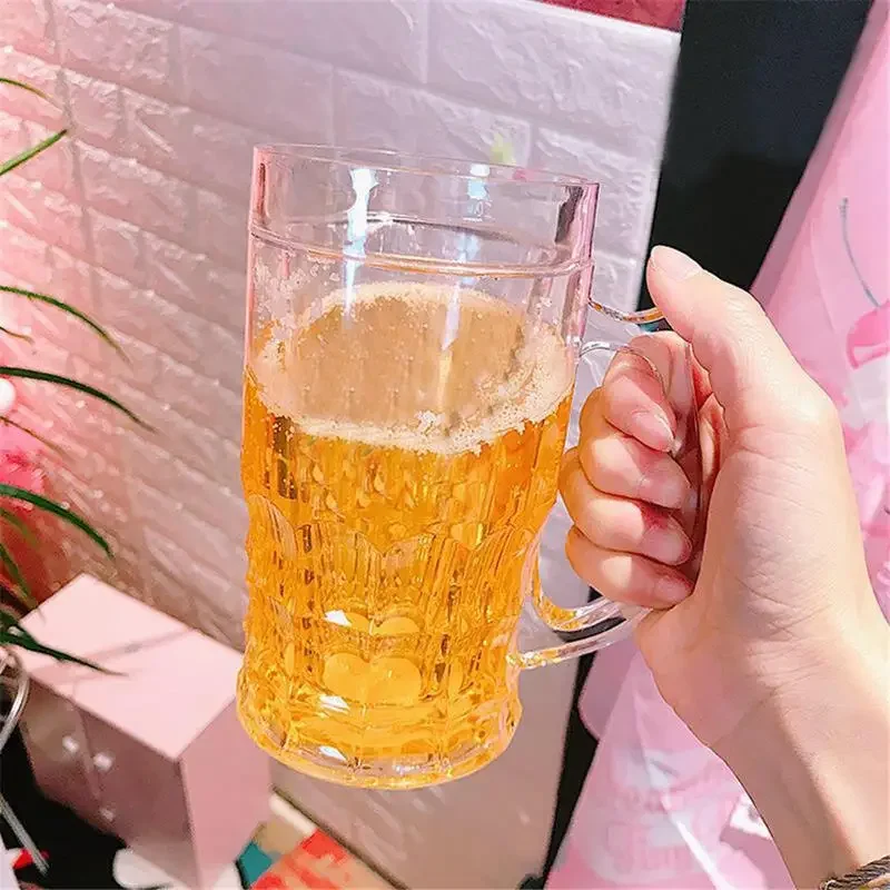 450ml Creative Cool Double Beer Glass Mezzanine Summer Fake Thickened Cup With Handgrip Transparent Beer Mugs Trick props