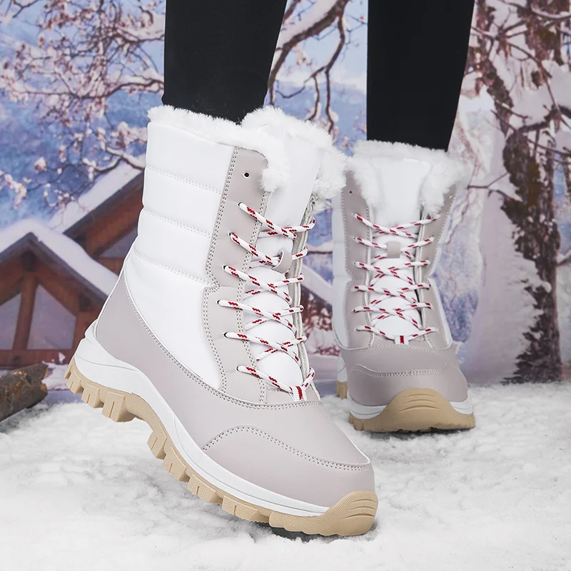 Women's Winter Shoes Mid-Calf Warm Plush Hiking Boots Waterproof Outdoor Ladies Snow Ankle Boots Comforthable Walking Shoes