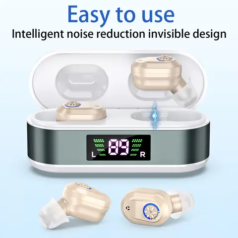 CIC Rechargeable Digital Display Hearing Aid Hearing Loss Elderly Adjustable Sound Amplifier Portable Charging Case