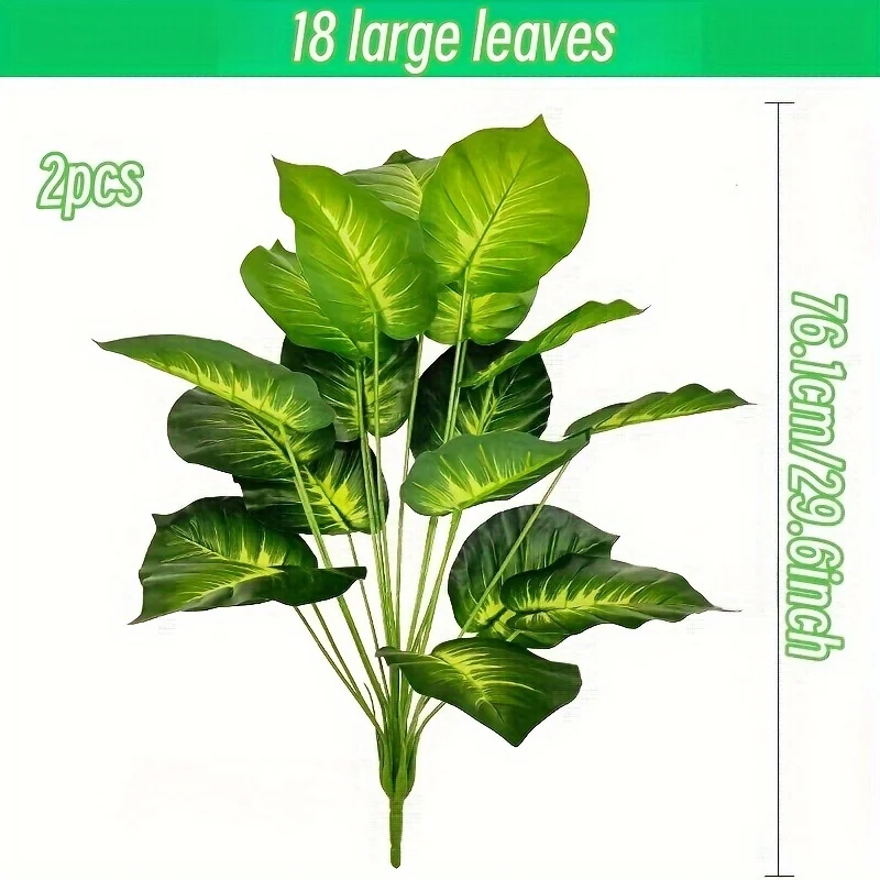 2 High - End Simulation Plants with 18 Large Leaves, Ideal for Indoor & Outdoor Decoration