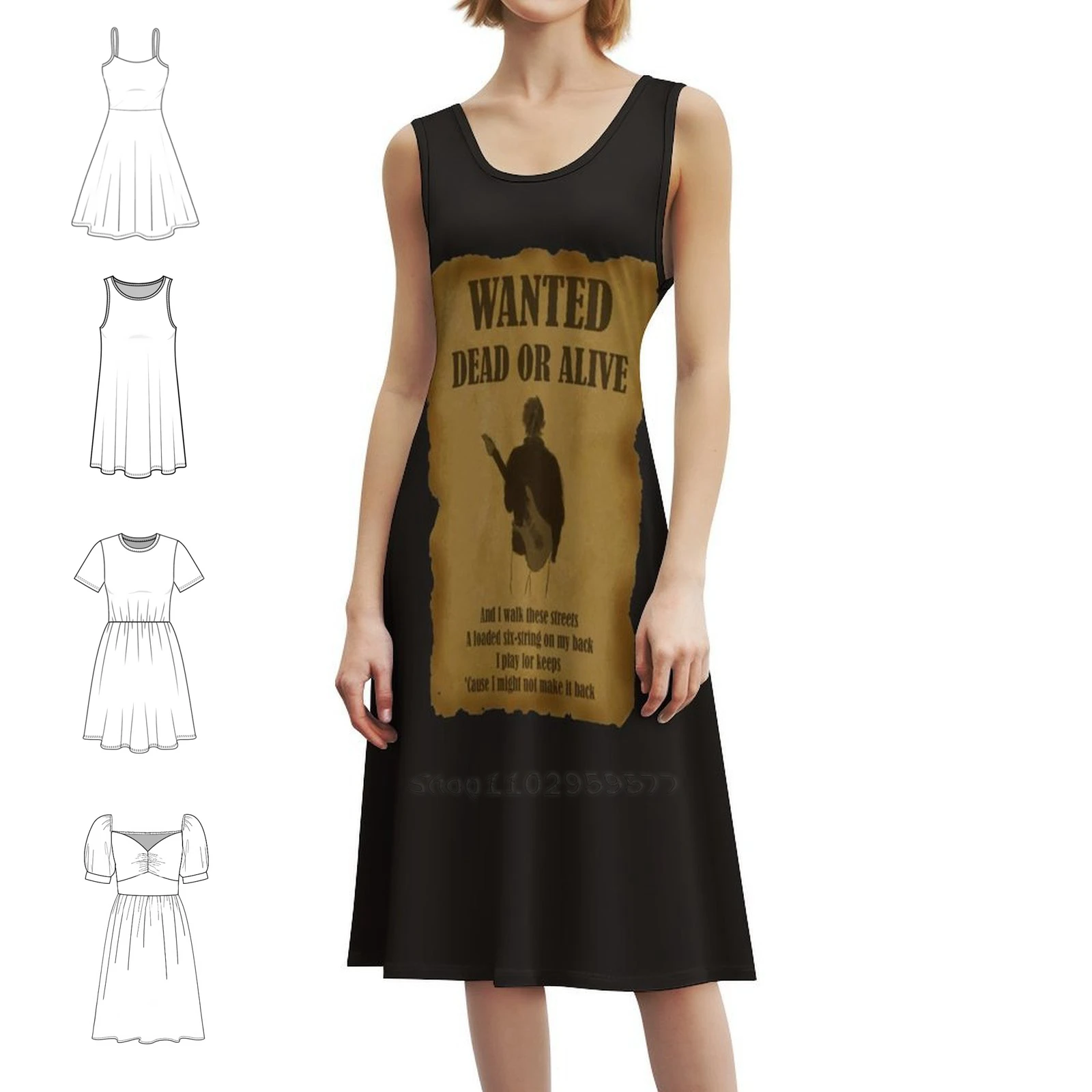 فستان Wanted Dead or Alive على الطراز الكوري للنساء، فستان كاجوال أنيق للحفلات أو الارتداء اليومي، موسيقى ريتشي الصلبة الميت أو #1