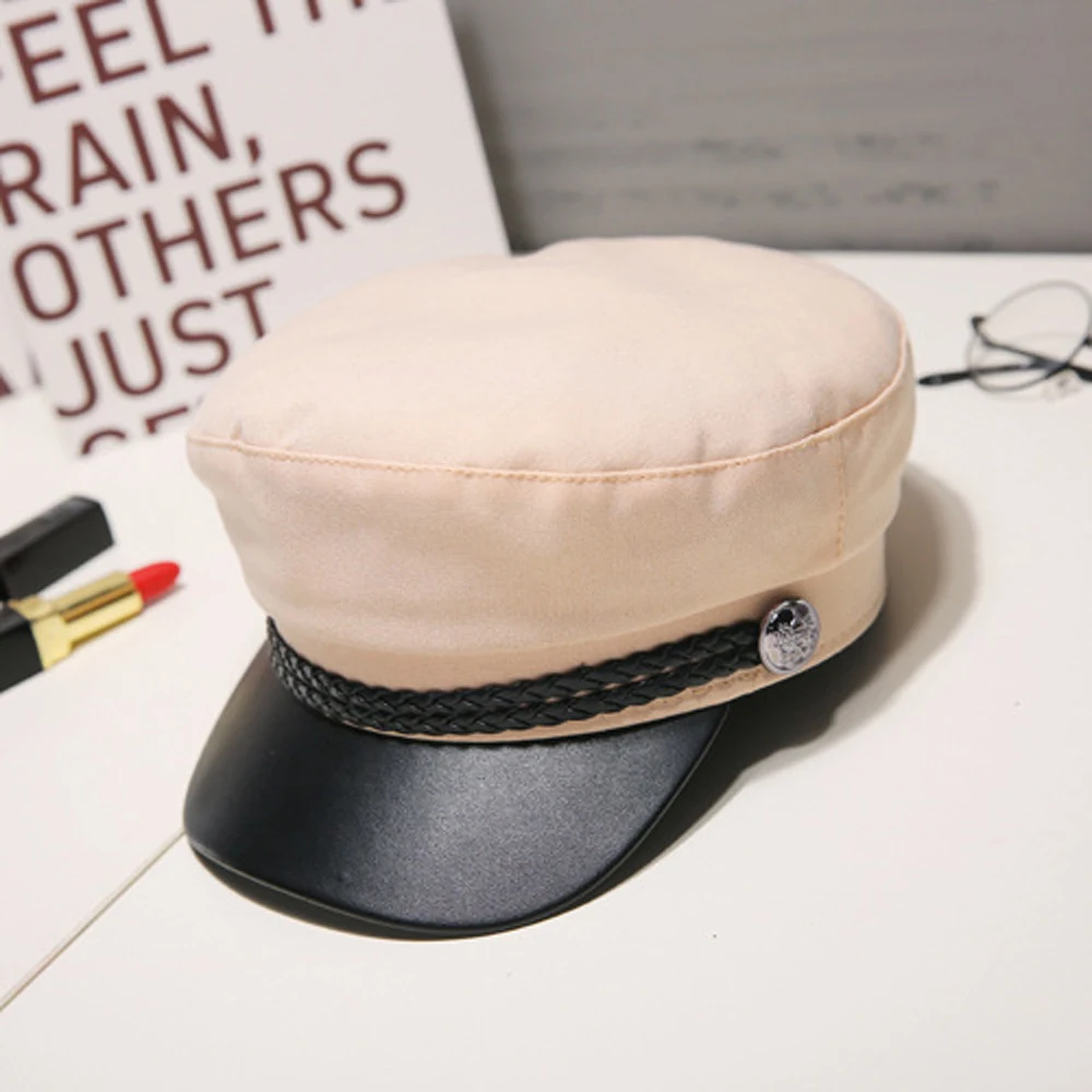 

Fashion Ladies Black Spring Autumn Flat Top Captain Beret Caps Sailor Hats Hat Octagonal Hat