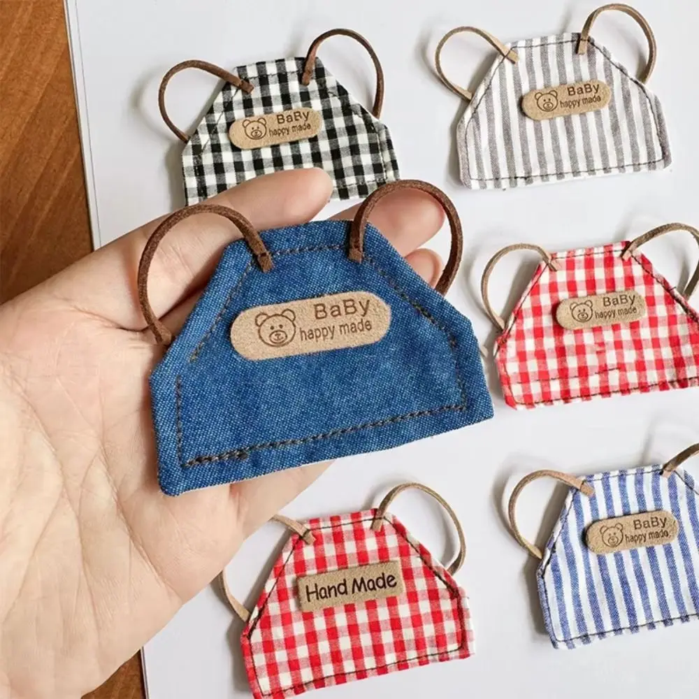 

Mini Doll Plaid Striped Doll Denim Apron DIY Retro 10cm/15cm Doll Clothes Casual Wear Handmade Plush Dolls Outfit Ob11 Gsc