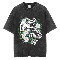 Vintage Darc Sport Wolves Printed Washed T-shirt Men Women Cotton Y2K T Shirt Hip Hop Streetwear Summer Crew Neck Retro Tees