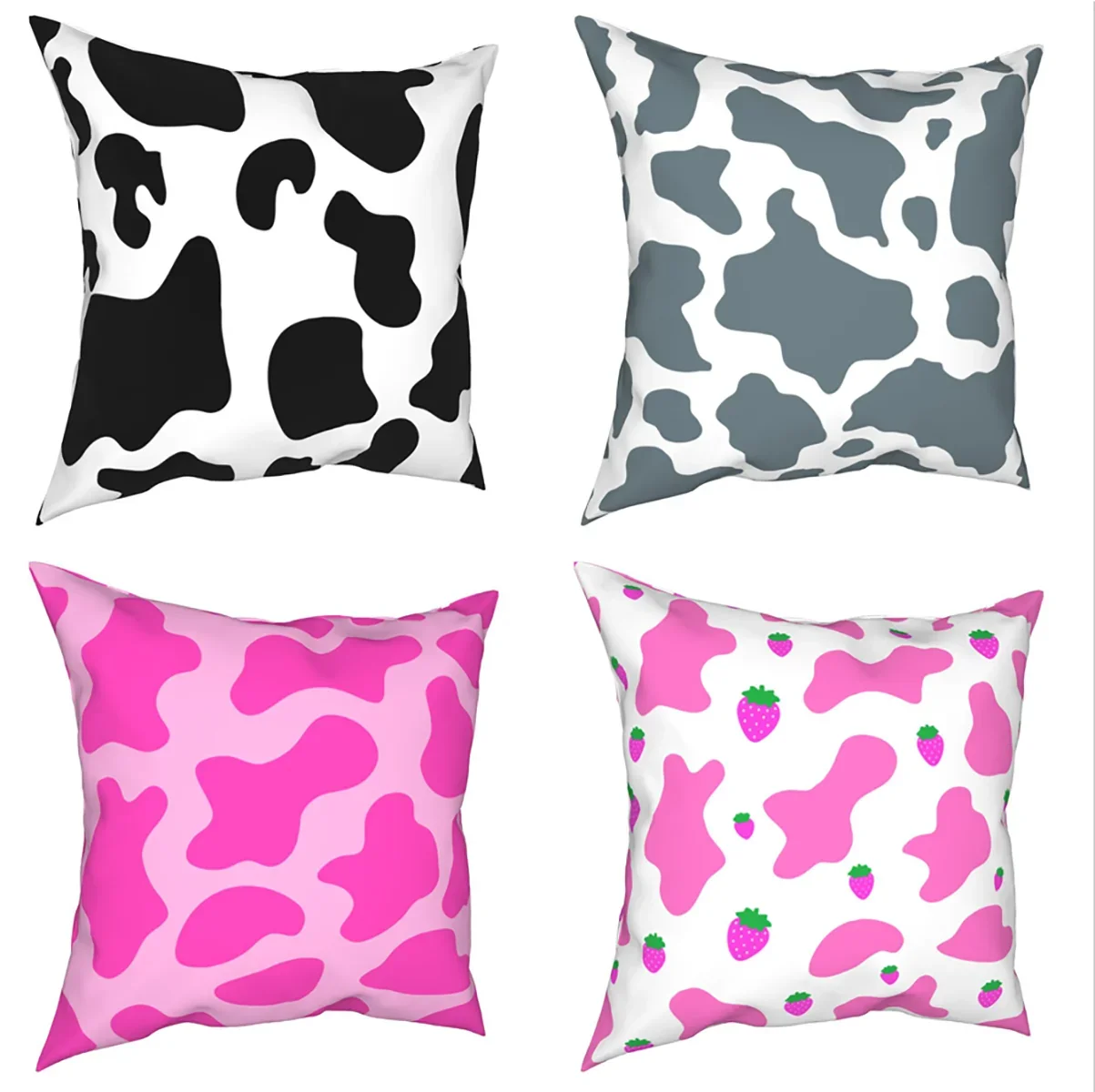 Cow Spots Pattern Pillowcase Cushion Cover Gift Black White Pink Modern Cute Pillow Case Cover Home Zippered 40X40cm