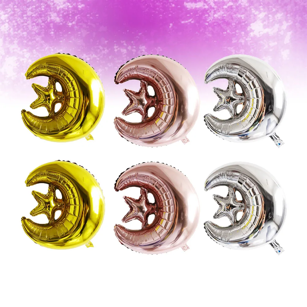

6 Pcs Aluminum Film Balloon Eid Mubarak Decoration Moon Star Balloons Ornament Ramadan Latex Party Supplies Stars
