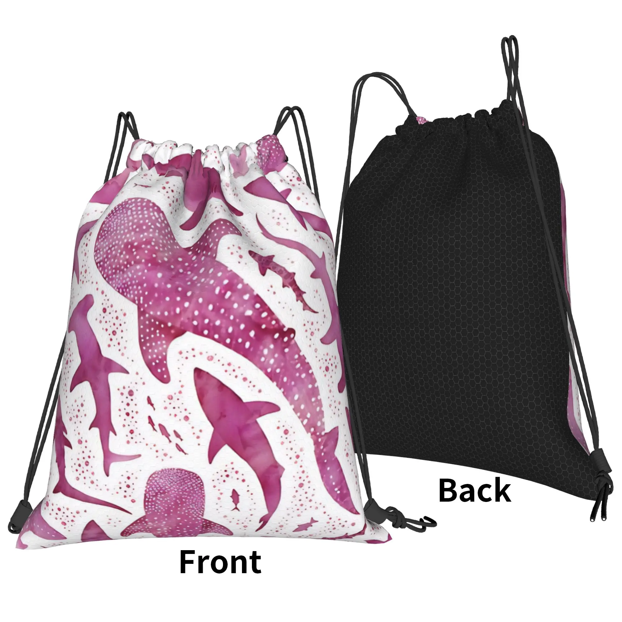 Pink Whales Monochrome Portable Hiking Riding Gym Drawstring Storage Sporty Backpacks