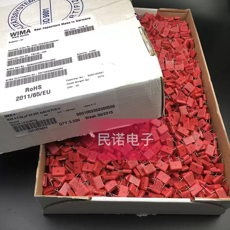 10PCS/50PCSlot Germany WIMA 10MM FKS3 MKS4 FKP3 2200PF 10NF 330NF 680NF 1UF 3.3UF 400V 630V 250V 100V 63V 47NF 22NF 220PF 470NF