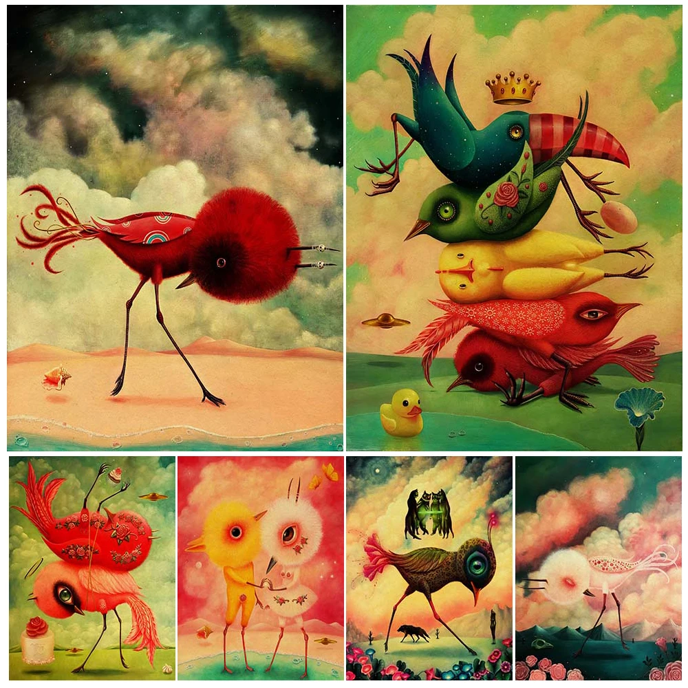 

Mysterious Bird With Plant Tail Vintage Wall Art Canvas Painting Bird Falling In Love Gothic Art Poster Print Home Decoration