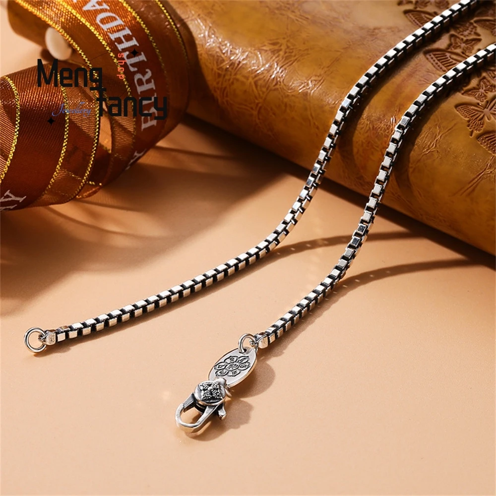 Srebro próby S925 Męski i damski łańcuszek typu box Sześciocytowy naszyjnik z mantrą Modny jesienno-zimowy łańcuszek do swetra Lekki luksus