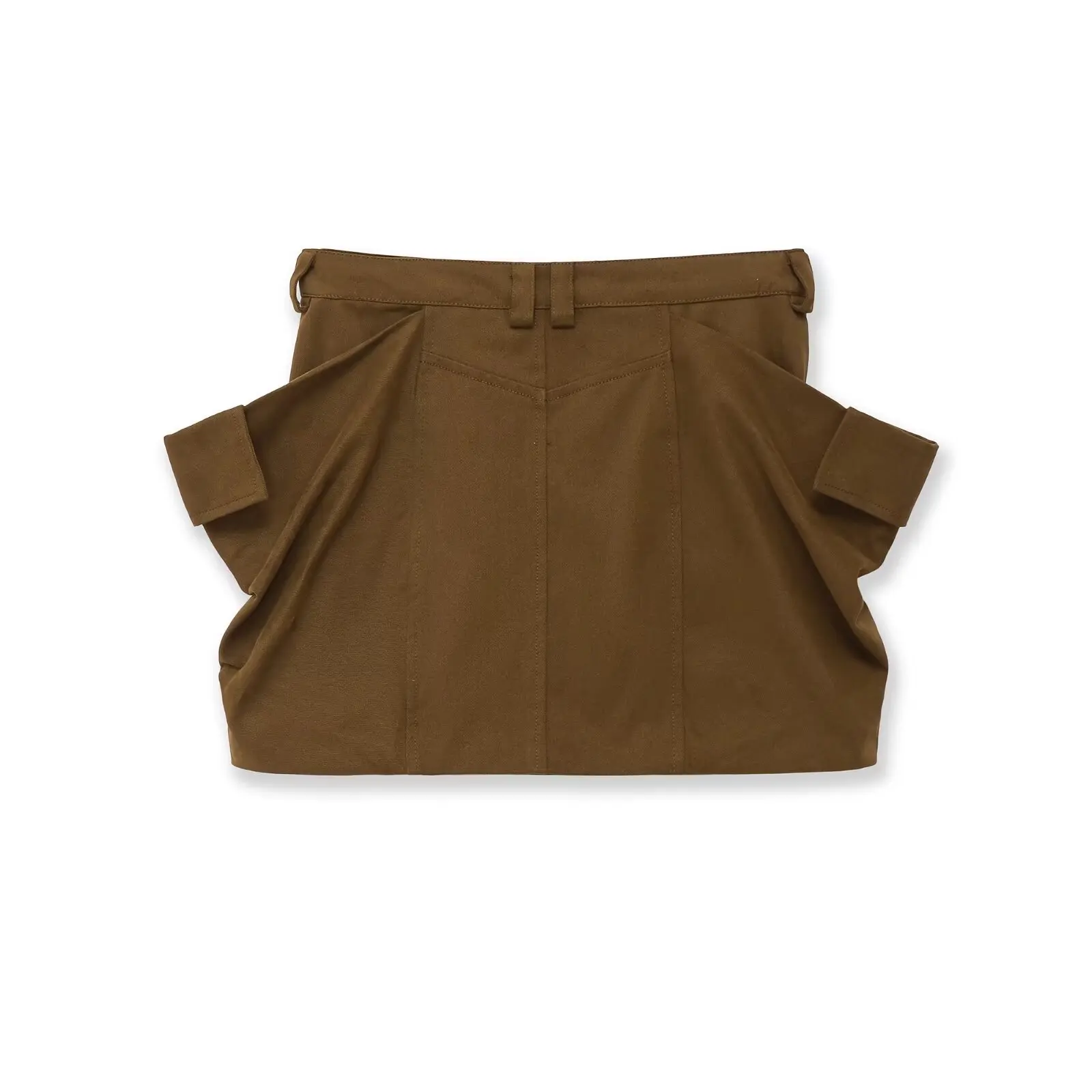 Women's Fashion Short Skirt Brown Pleated Mini Skirt With Side Pockets High Waisted Design Fabric Casual Daily Outfits 3BXS
