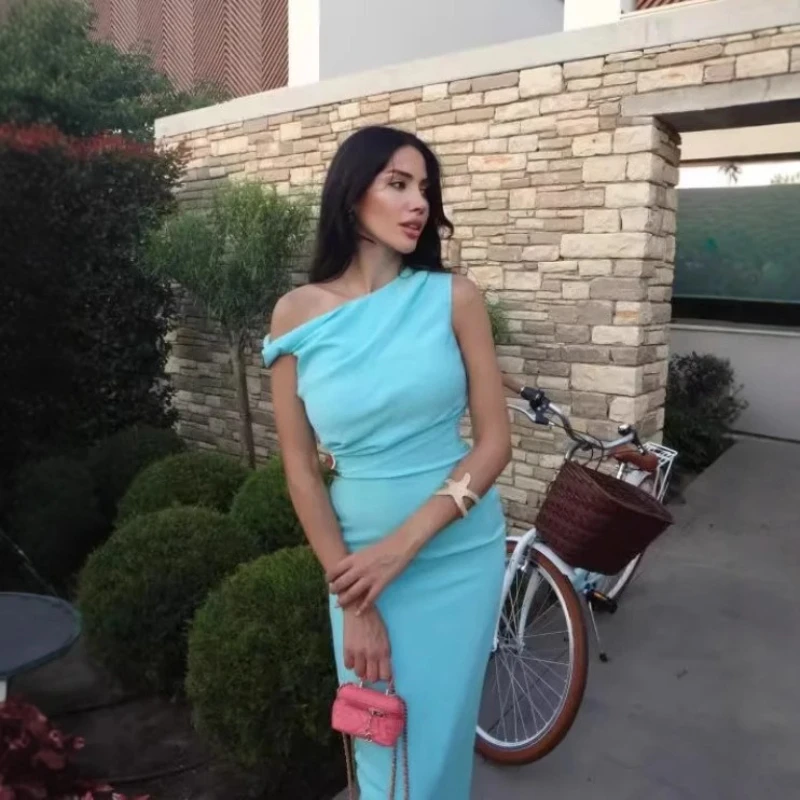 

2025 Women's Summer Vacation Solid Color Slim Hem Split Sleeveless Dress Women's Fashion Elegant Sexy Ankle-length Dress