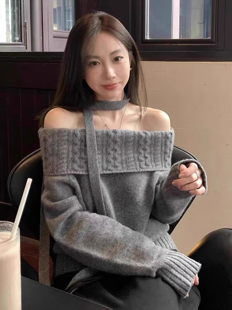 

ay One-oulder Knitted Sweater Women's Loose Sle Spring Faion Unique Lazy Beautiful Knitwear Comfortable Casual Top
