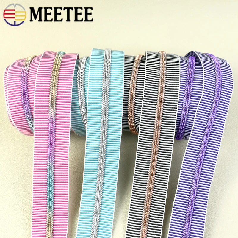 

5/10/20M 5# Striped Zipper Tape Colorful Zip Roll for Bag Backpack Garment Zippers Repair Kit By Meters DIY Sewing Accessories