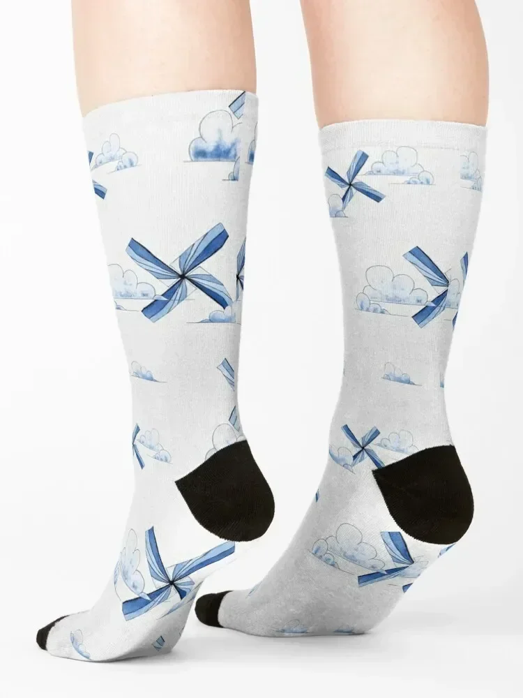 Moulins de viento con vidrieras, calcetines azules Delft, nuevos calcetines deportivos personalizados para ciclismo para hombre y mujer