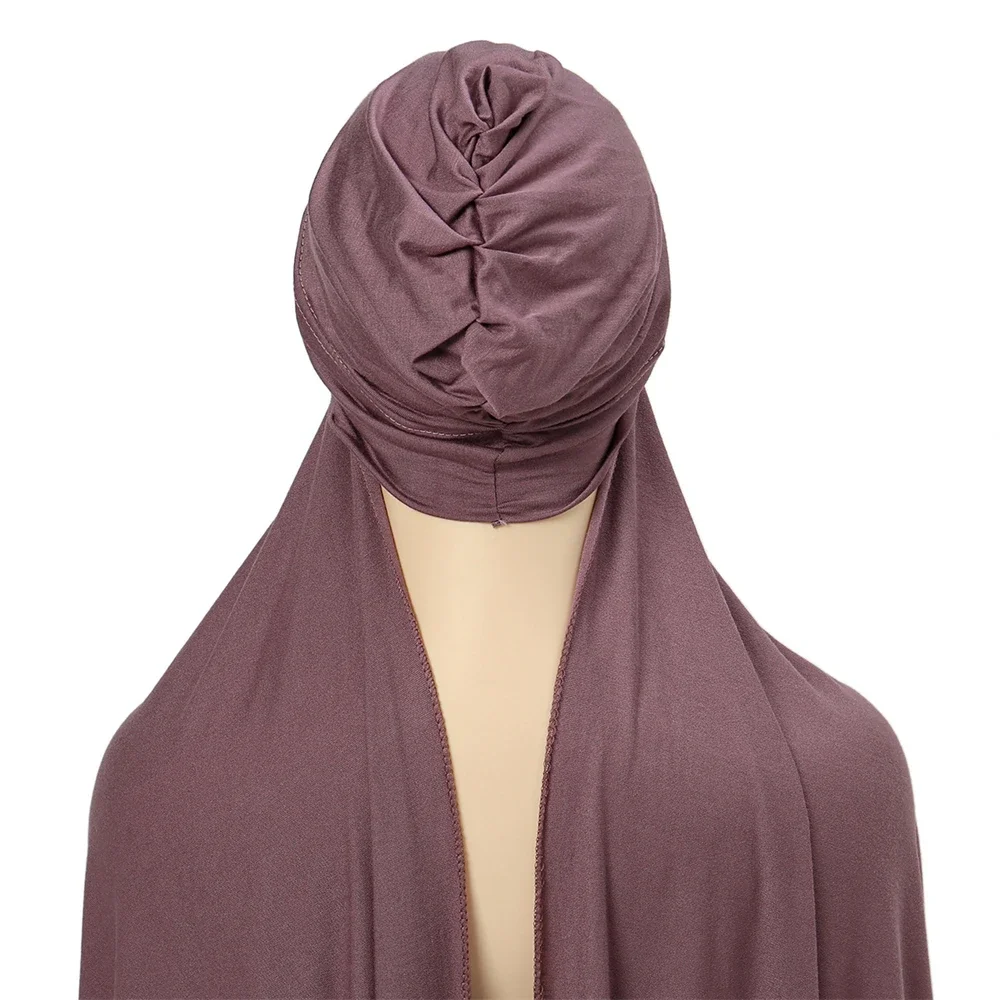 

Chiffon Instant Hijab with Hat One Piece Amira Women Muslim Scarf Bonnet Cap Head Wrap Turban Pull On Scarves Shawl Underscarf
