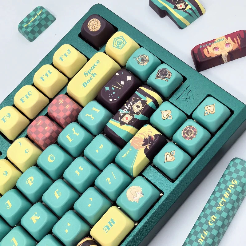 

Placer Gold Keycaps Custom PBT Green Moa Profile Key Cap Cute Cartoon Anime Point Keycap for Crush80 WootingMechanical Keyboard