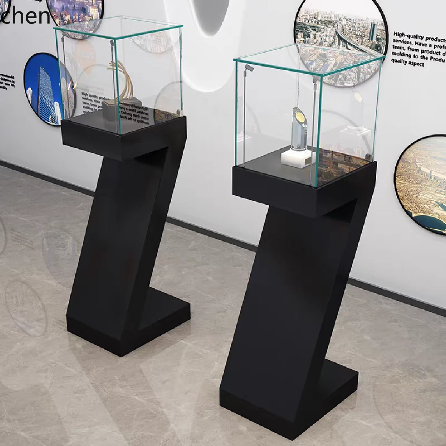 

ZML Wooden Jewelry Glass Sample Exhibition Display Cabinet Showcase Stand