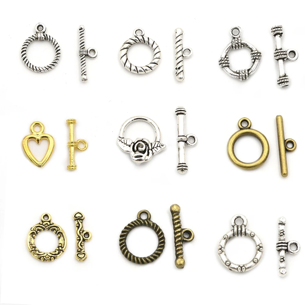 10 Sets Gold-Plate Silver Color Heart Flower Fastener Bracelet Toggle Clasp For Jewelry Making Diy Accessories Wholesale Bulk