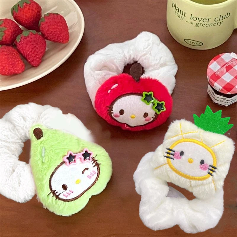 Hello Kitty Y2K Plush Hair Rope Elastic Large Intestine Hair Tie Girly Sweet Hair Ring Hair Accessories Gifts