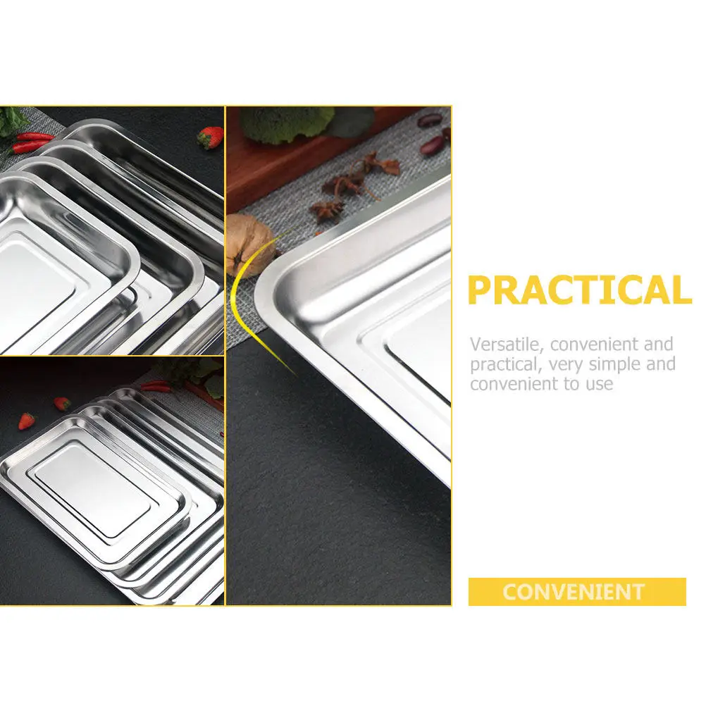 

10Pcs Stainless Steel Bbq Tray Polished Rectangular Food Serving Plate Kitchen Dining Party Camping Multi-Function Metal Food