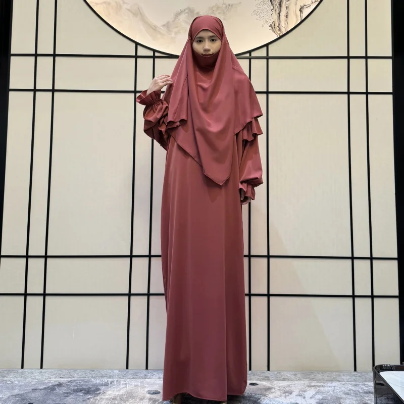 

Two-Piece Middle East Muslim Clothing Fashion Solid Color Casual Dress