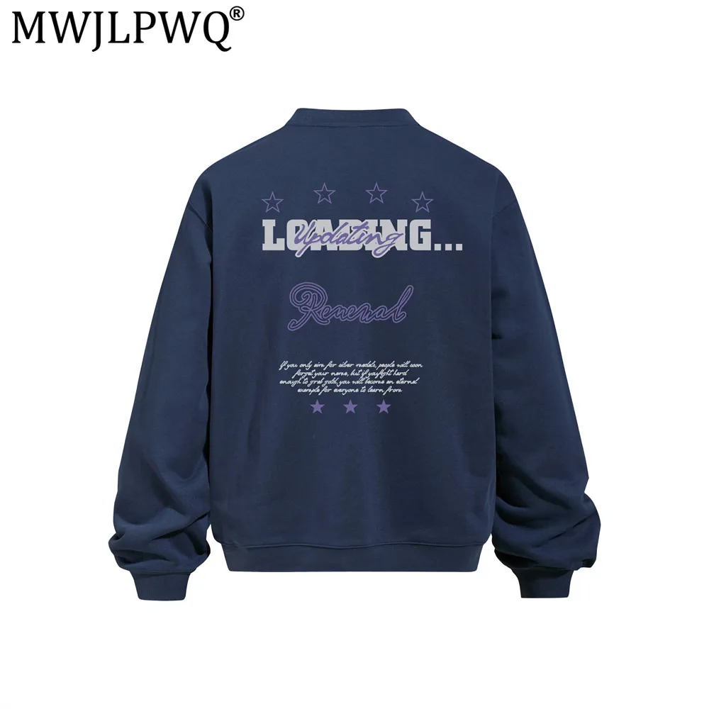 MWJLPWQ Heavyweight Men's Sweatshirt Star Lettering Loose Fit Round Neck Long Sleeve Trendy Spring Autumn Pullover Tops 20734