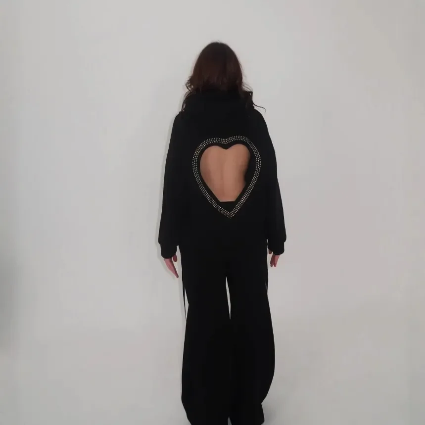 Y2k ハロウアウト ハート型 ダイヤモンド パーカー レディース グランジ ヒップホップ ストリートウェア スウェットシャツ トップス ゴス オーバーサイズ パーカー レディース服